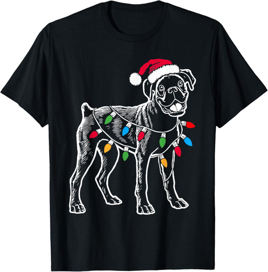 Funny Santa Boxer Dog Christmas Lights Boxer Dog Lover T-Shirt