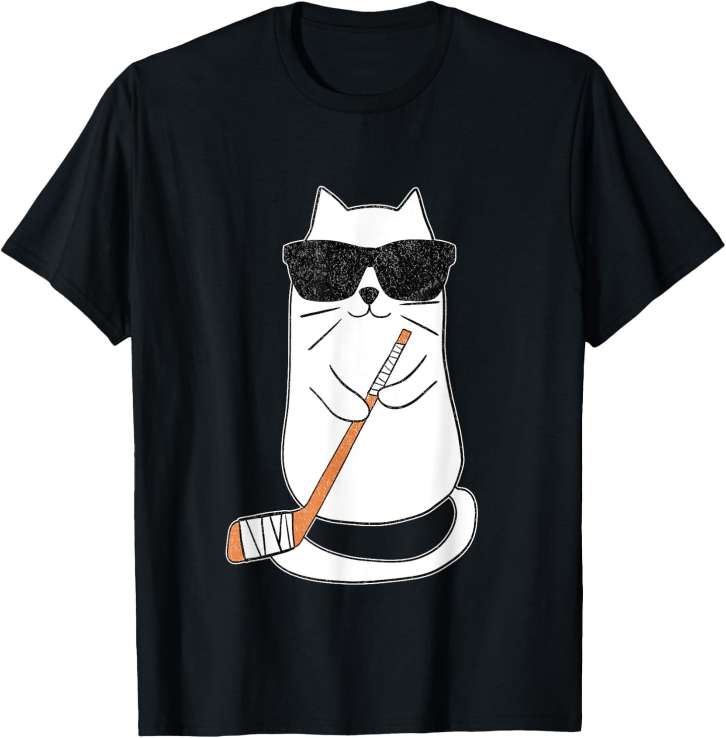 Ice Hockey Cat Hockey Player Stick Retro T-Shirt