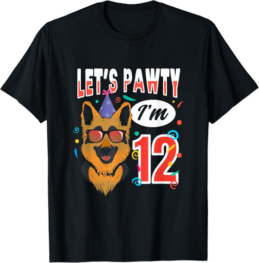 Lets Pawty I'm 12 Year Old German Shepherd Birthday T-Shirt