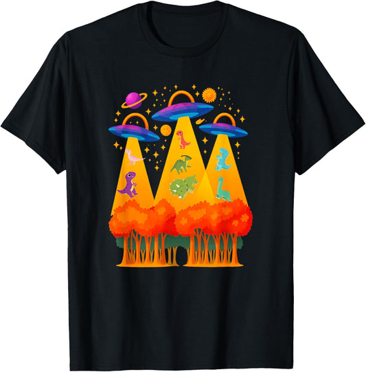 Cosmic Dinosaurs UFO Rescue Autumn Forest T-Shirt