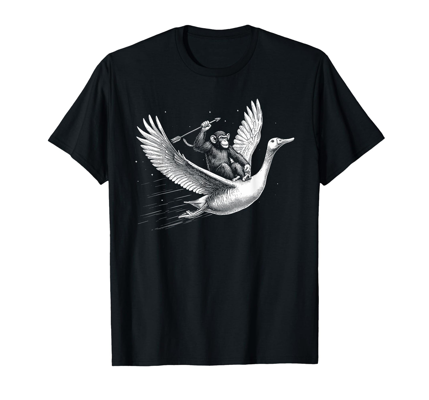 Monkey Riding Goose with Spear Surreal Art T-Shirt
