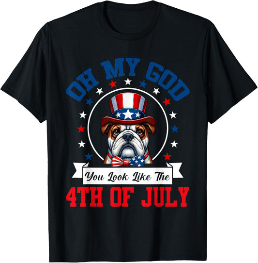 You Look Like 4th July Cute Bulldog Bow Tie Owner Patriotic T-Shirt