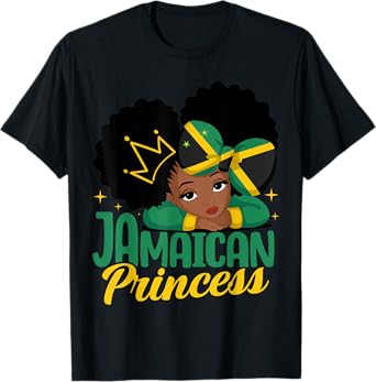 Jamaican Princess Jamaica Girl Melanin Cute Jamaican Flag T-Shirt