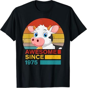 Cow 1975 Birthday Funny Vintage Cow Retro Sunset Farming T-Shirt