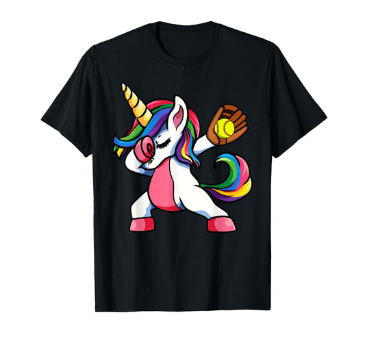 Girls Funny Dabbing Softball Unicorn Apparel Womens Kids Dab T-Shirt