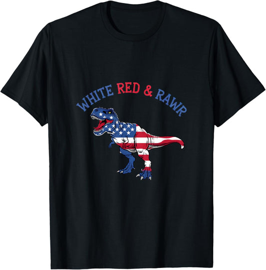 White Red And Rawr USA T-Rex Dinosaur 4th of July T-Shirt