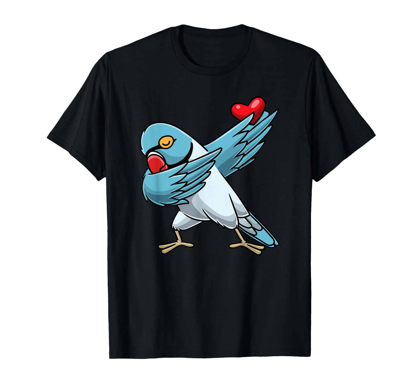 Blue Indian Ringneck Dabbing Parrot Bird With Heart T-Shirt