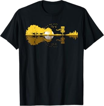 Disc Golf Sunset Guitar Guitarist Player Golfing Frisbee Dad T-Shirt