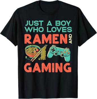 Just Boy Who Loves Ramen Gaming Gamer Boys Kids Youth Men T-Shirt
