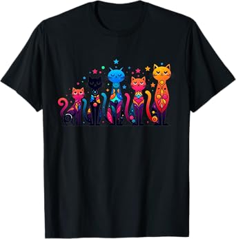 80s Colorful Kitten Lover Artwork Decor Cute Art Cat T-Shirt