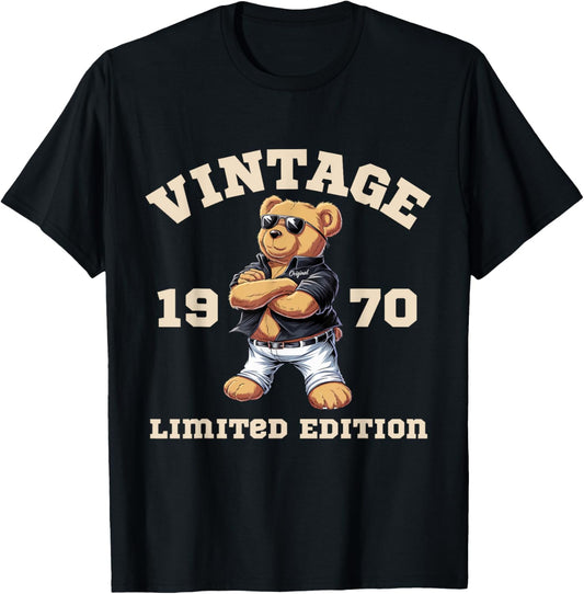 Mens Vintage 55th Birthday 1970 Born Teddy Bear T-Shirt