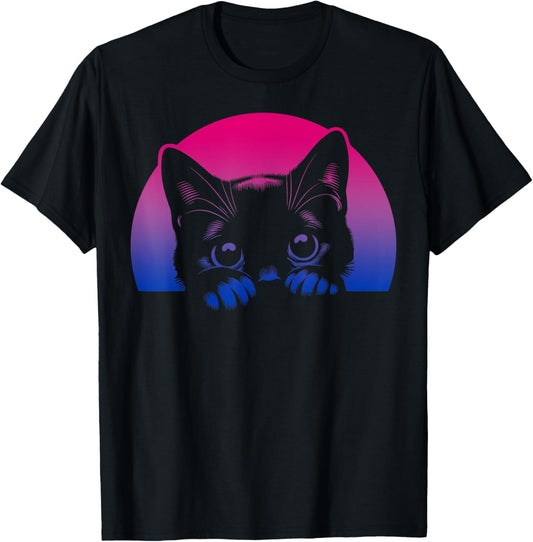Bisexual Peeking Cat Sunset Bi Pride LGBTQ+ T-Shirt
