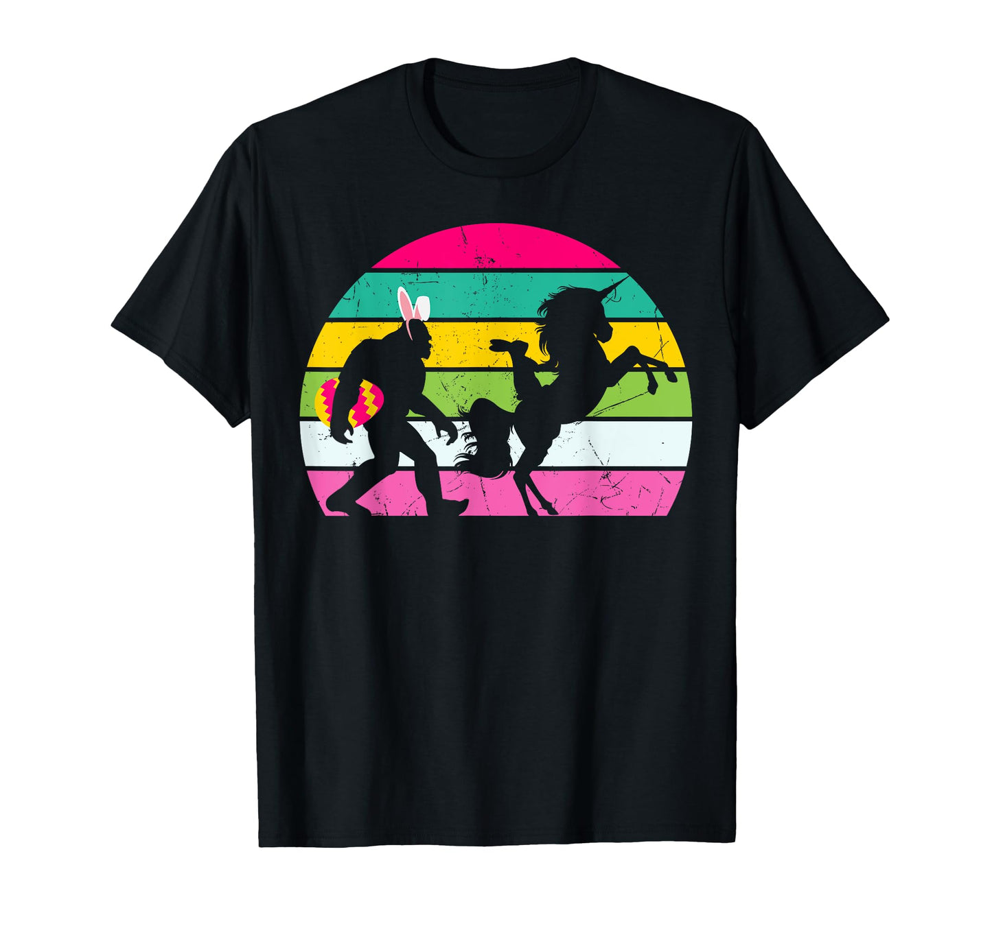 Bigfoot Unicorn Easter Bunny Retro Colorful Sunset Funny T-Shirt