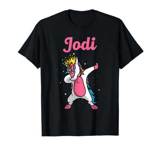JODI Gift Name Personalized Birthday Dabbing Unicorn Queen T-Shirt
