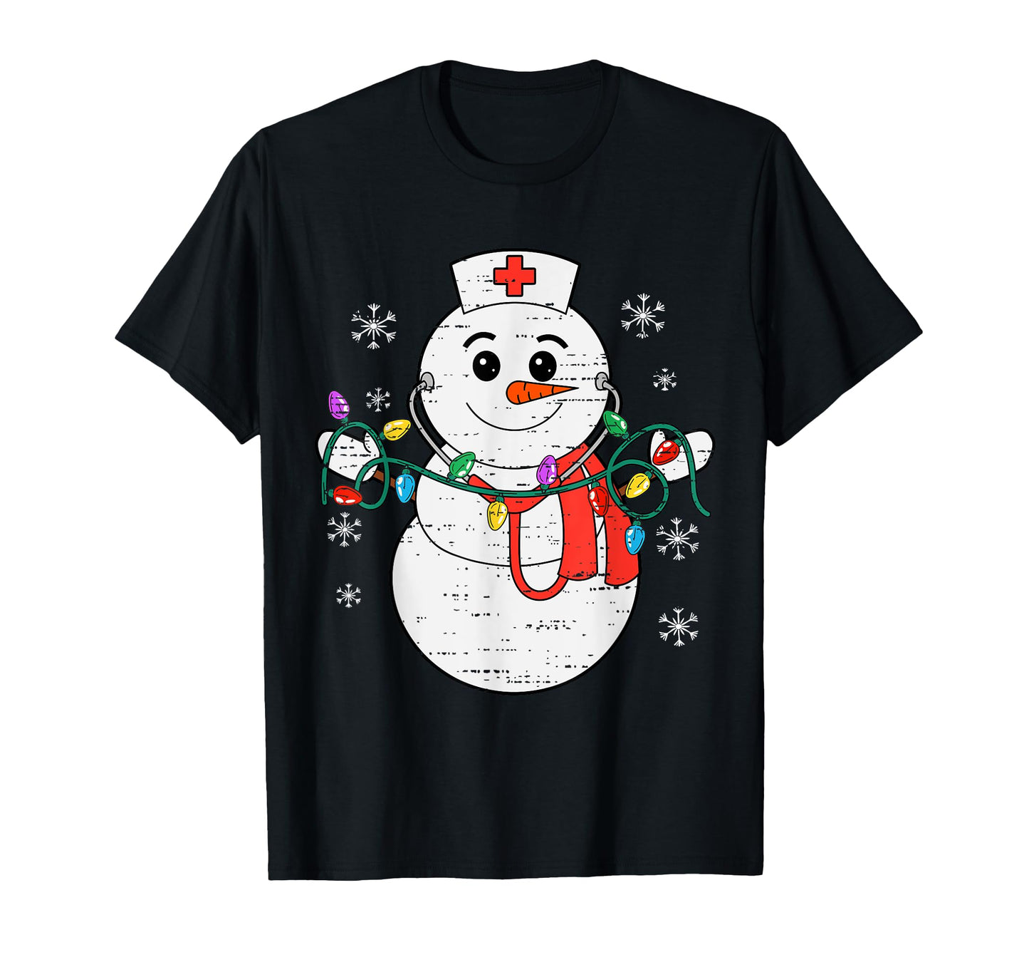 Snowman Nurse Christmas Stethoscope Xmas Scrub Top Women T-Shirt