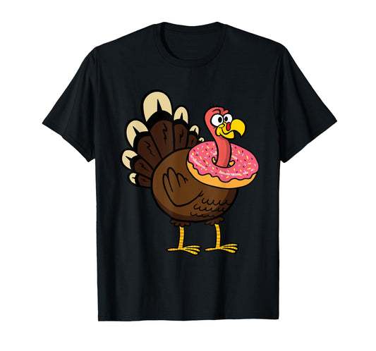 Turkey With Donut Thanksgiving Day Funny Bird Fall Autumn T-Shirt