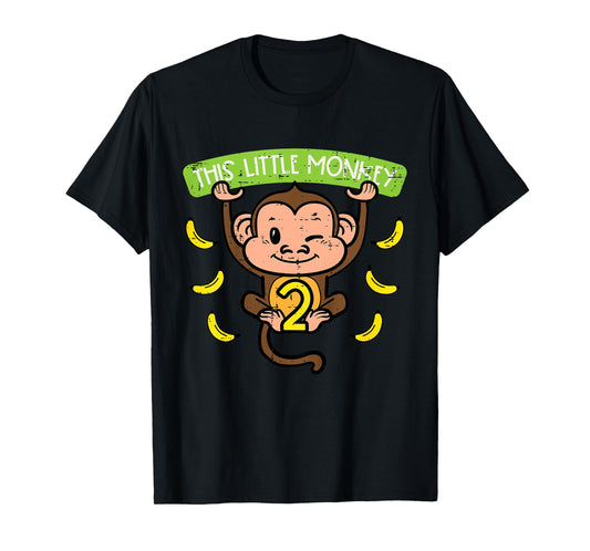 2nd Birthday This Little Monkey 2 Years Old Boys Girls Kids T-Shirt
