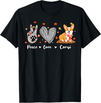 Peace Love Corgi Funny Corgi Dog Lover Pumpkin Fall Season Men Women T-Shirt