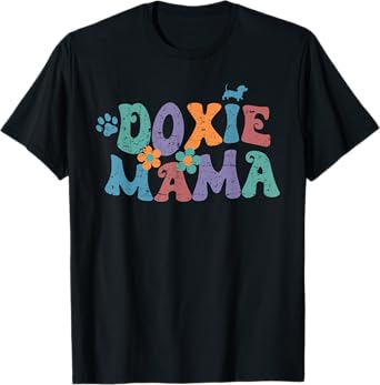 Groovy Doxie Mama Colorful Dog Gift Dachshund Lover Dogs Mom T-Shirt