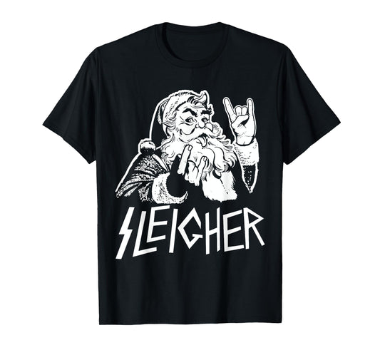 Sleigher Heavy Metal Santa Claus Rock On Goth Christmas T-Shirt