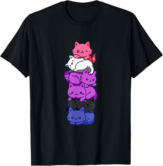 Genderfluid Pride Cat LGBT Gender Fluid Flag Cute Cats Pile T-Shirt