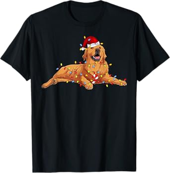 Golden Retriever Santa Hat Christmas Tree Lights Pajama T-Shirt