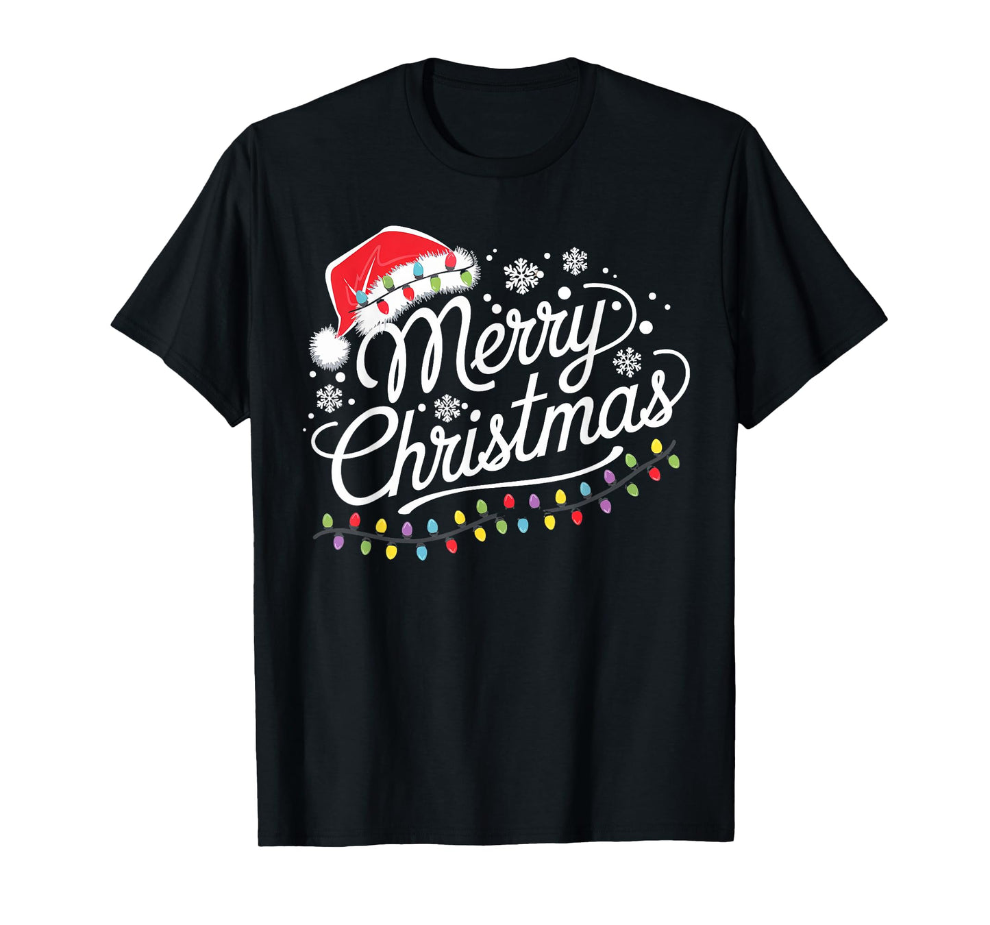 Merry Christmas Lights Red Santa Hat Xmas Family Men Women T-Shirt