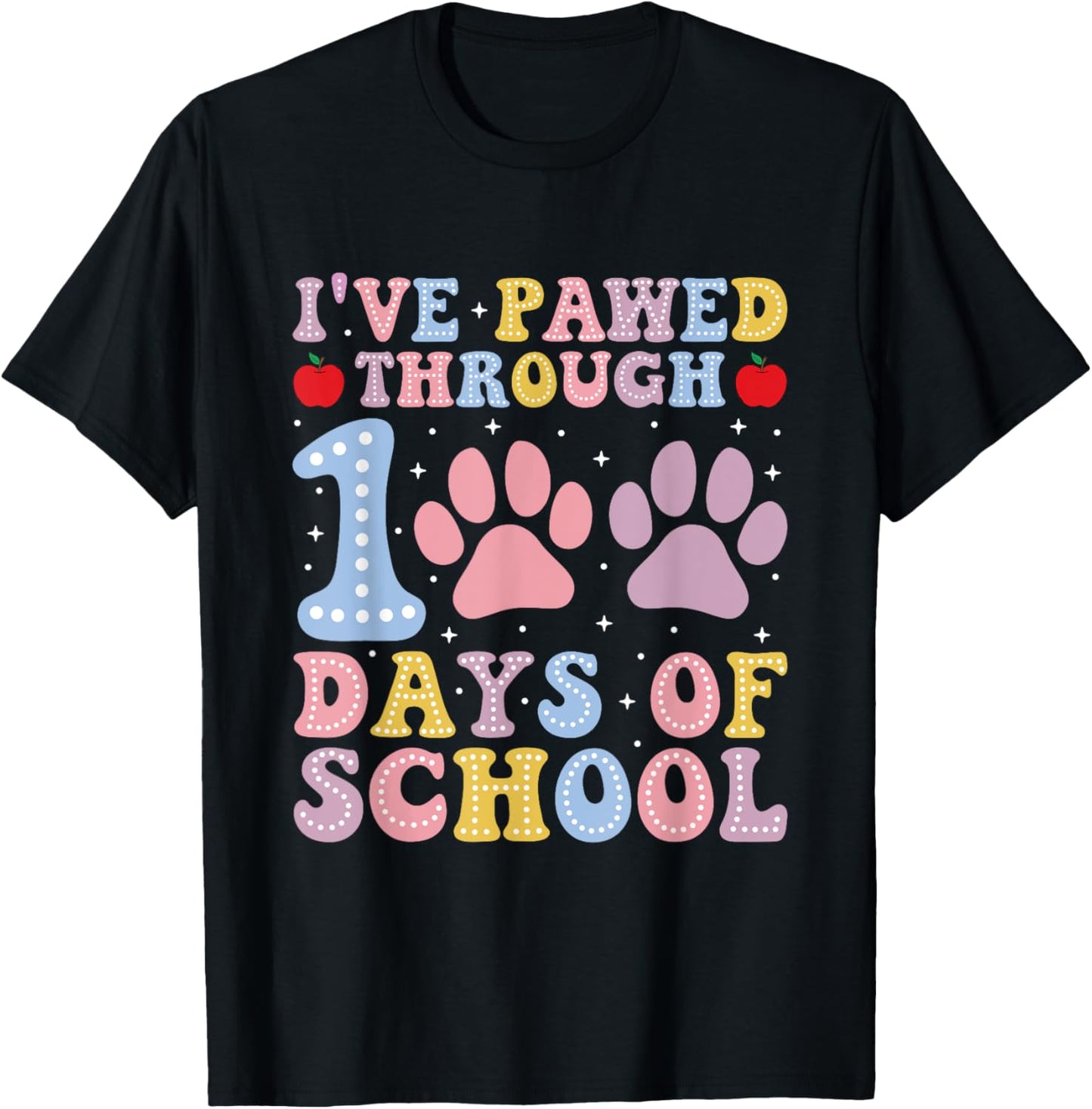 Funny 100 Days Of School Dogs Cats Paw Print Teacher Kids T-Shirt