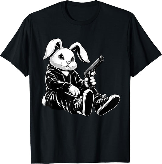 Thug Bunny Rabbit Gangster Rabbit With Gun Funny Design T-Shirt