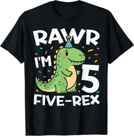 Rawr I'm 5 Five Rex Cute T-Rex 5th Birthday Dinosaur Party T-Shirt