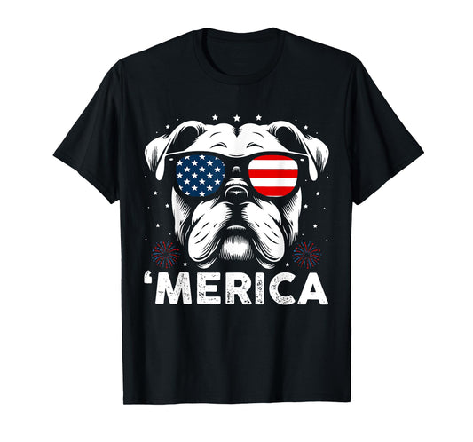 English Bulldog Dog Merica Patriotic USA Flag 4th Of July T-Shirt
