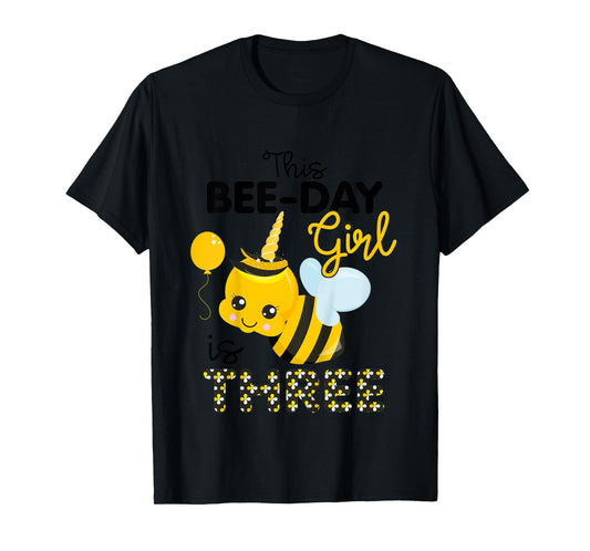 Kids 3rd Birthday Girl Bee Themed 3 Year Old Bday Matching Party T-Shirt