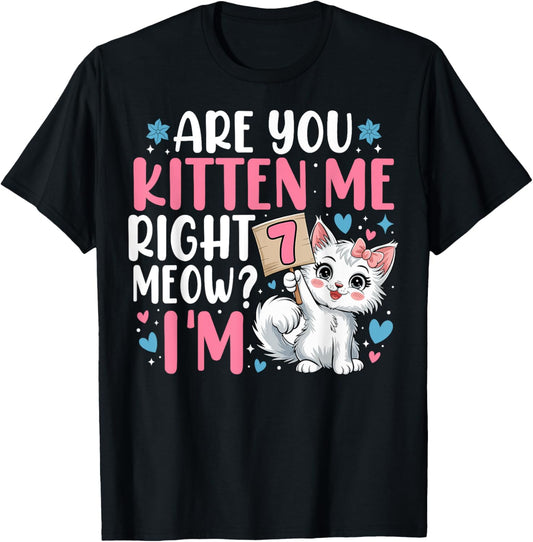 7th Birthday Tee Girl 7yr Seven 7 Year Old Kitten Cat Bday T-Shirt