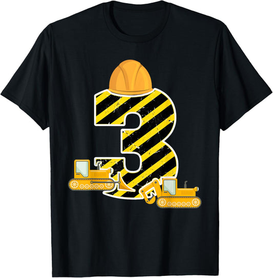 3rd Birthday Construction Excavator Boys Third 3 Year Old T-Shirt
