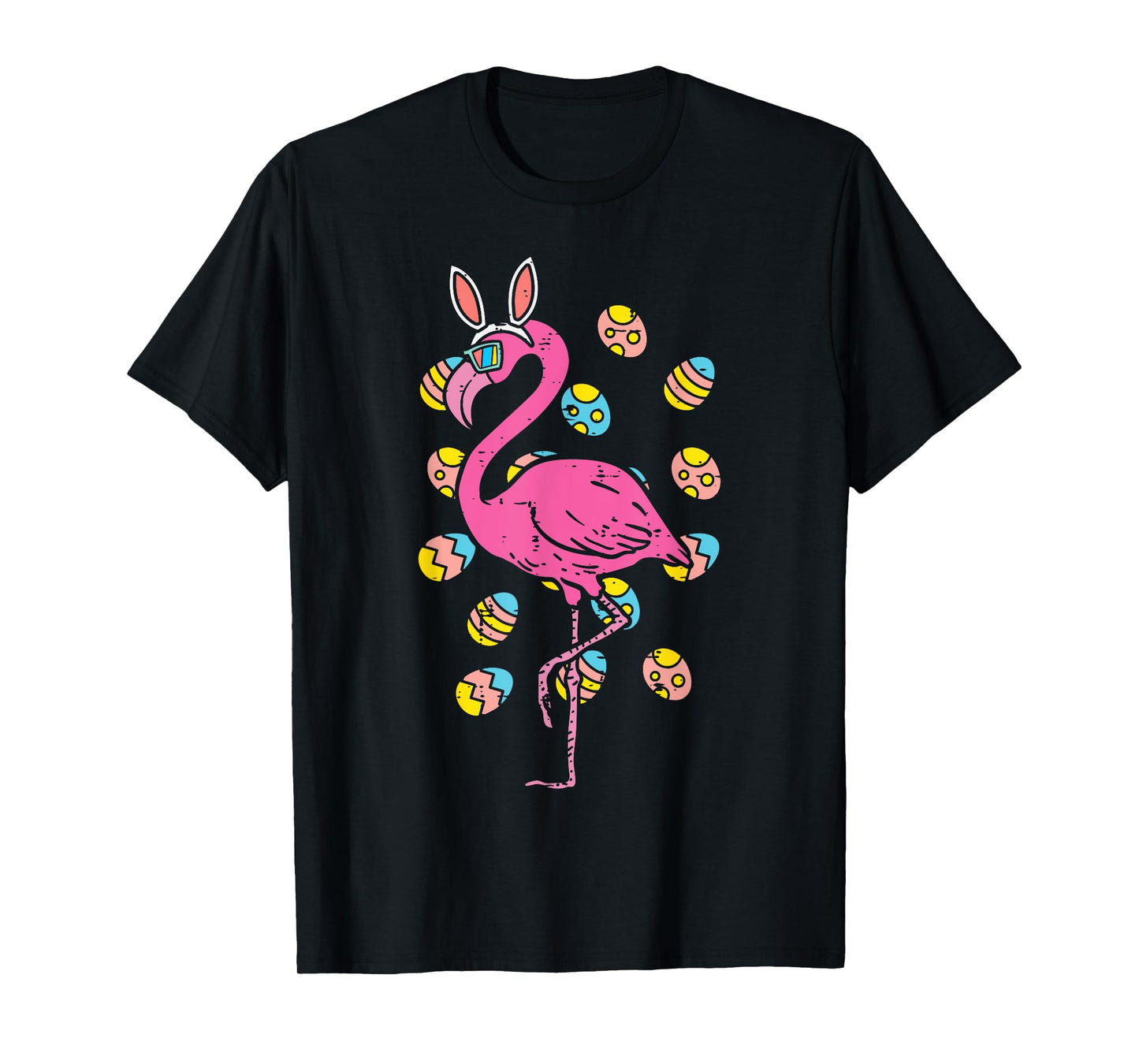 Flamingo Bunny Ears Glasses Eggs Easter Bird Animal Women T-Shirt