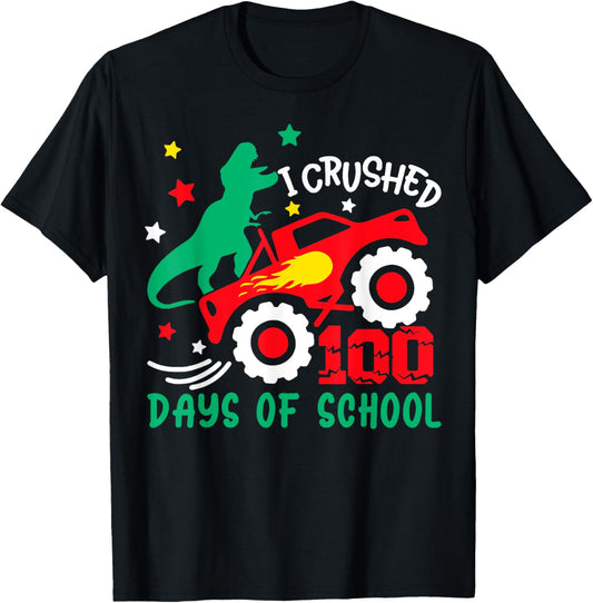 100 Days Of School Monster Truck T Rex Dinosaur Boys Kids T-Shirt