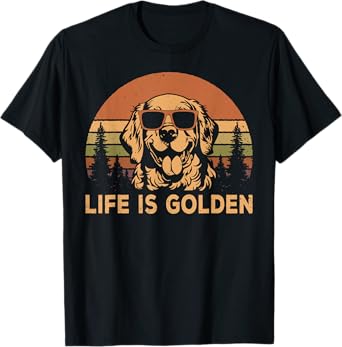Vintage Golden Retriever Dog Life Is Golden Funny Dog T-Shirt