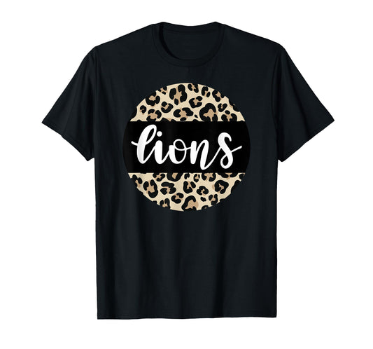 Leopard Print Lions Team Mascot School Spirit Game Night T-Shirt