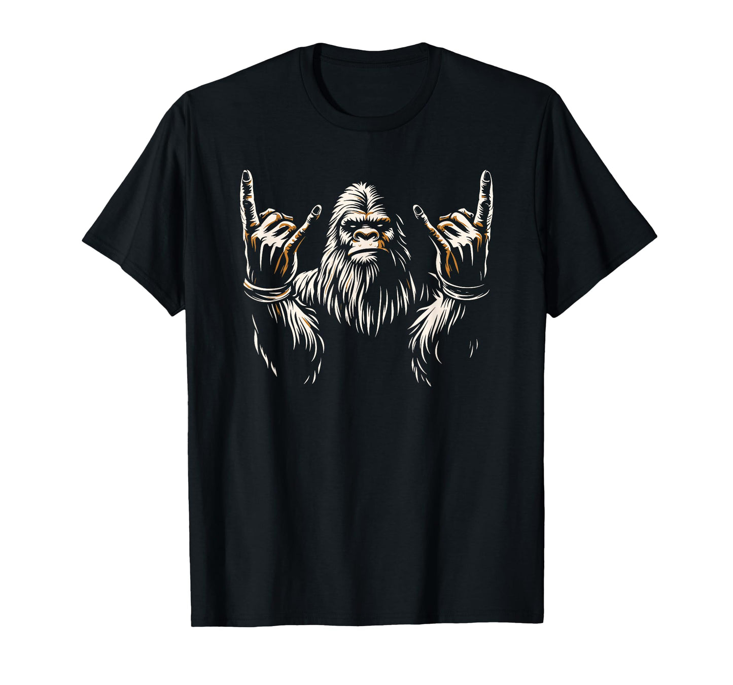 Bigfoot Rock On Sasquatch Rock and Roll Funny Rocker Graphic T-Shirt