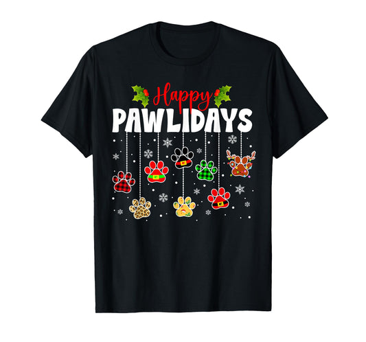 Funny Happy Pawlidays Christmas Dog Paw Xmas Dogs Lovers T-Shirt for Men Women