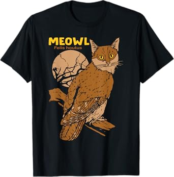 Meowl Cat Owl With Tree And Full Moon Funny Gift T-Shirt for Men Women