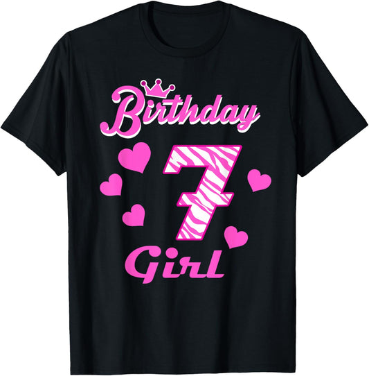 Happy Birthday Shirt, Girls 7th Party 7 Years Old Bday T-Shirt
