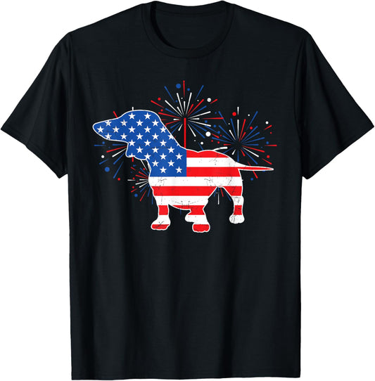 Patriotic American Flag Doxie Lover 4th of July Dachshund T-Shirt