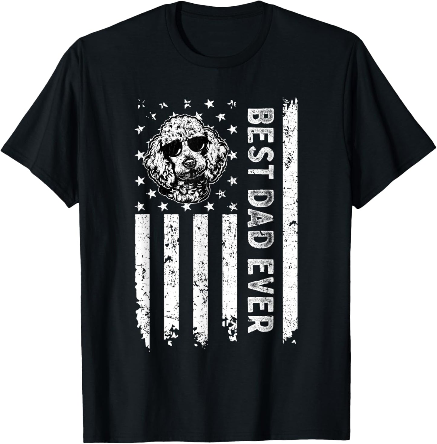 Best Standard Poodle Dog Dad Ever Fathers Day USA Flag T-Shirt