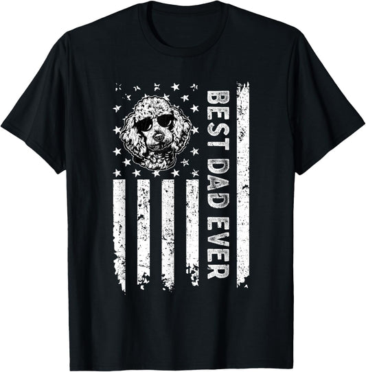 Best Standard Poodle Dog Dad Ever Fathers Day USA Flag T-Shirt