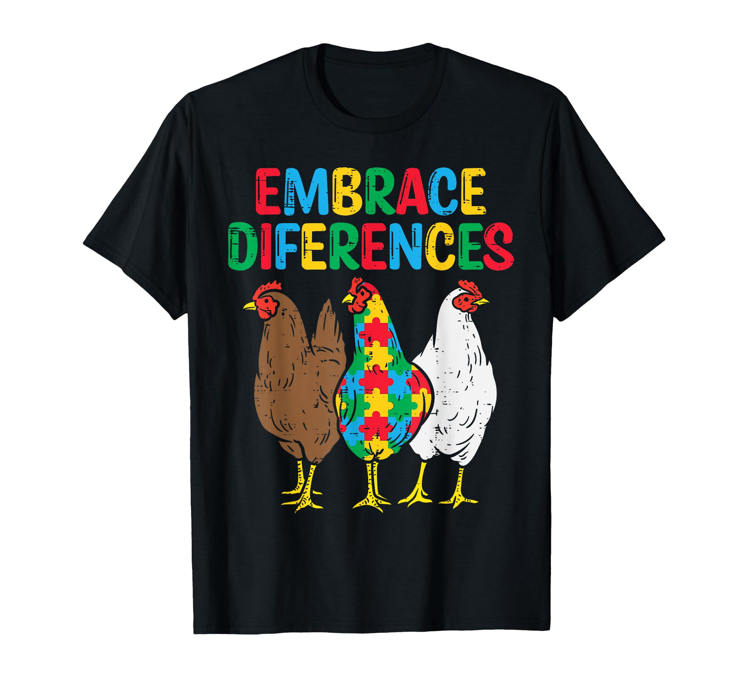 Embrace Differences Chicken Puzzle Autism Awareness Animal T-Shirt