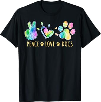 Peace Love Dogs Tie Dye Pet Lover Animal Friend Dog Owner T-Shirt for Men Women Kids