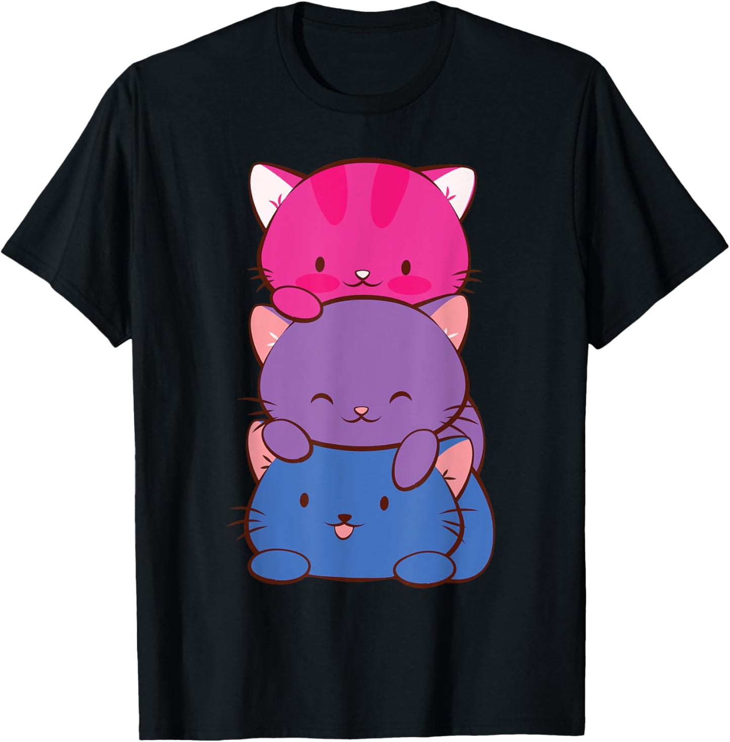 Bisexual Pride Kawaii Kitty Cat Stack Anime T-Shirt