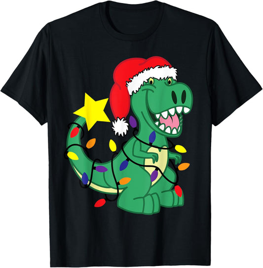 Christmas Dinosaur in Tangled XMAS Lights Tree Rex Pajamas T-Shirt
