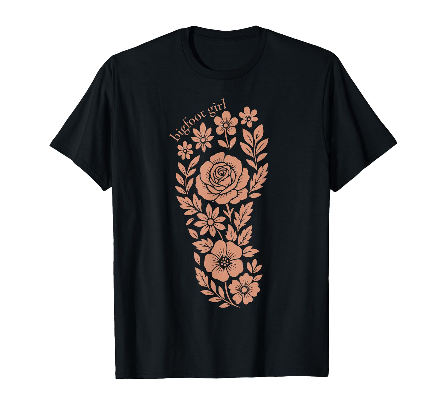 Unique Bigfoot Girl Floral Sasquatch Footprint Flower Women T-Shirt